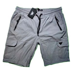 Benjamin Black Mens XL Gray Cargo Shorts Elastic Waist Drawstring Tech Pockets
